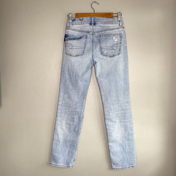 American Eagle Strigid Jeans Women's 00 Reg Distressed Embroidered Light Wash - Picture 4 of 11